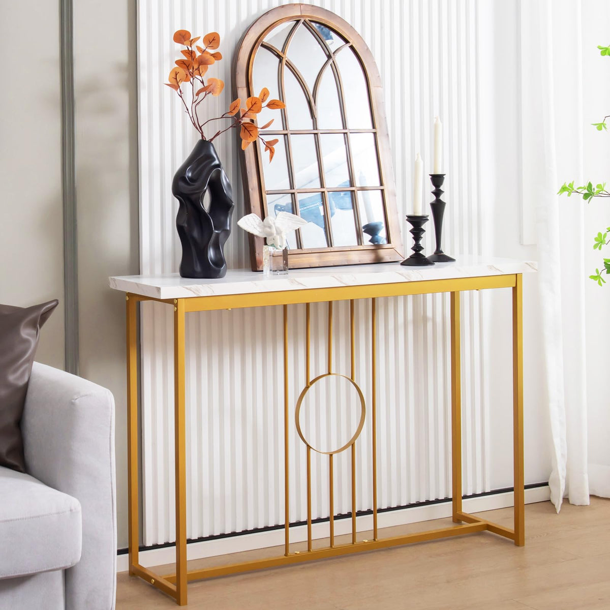 120 cm Faux-Marble Console Table with Gold Frame