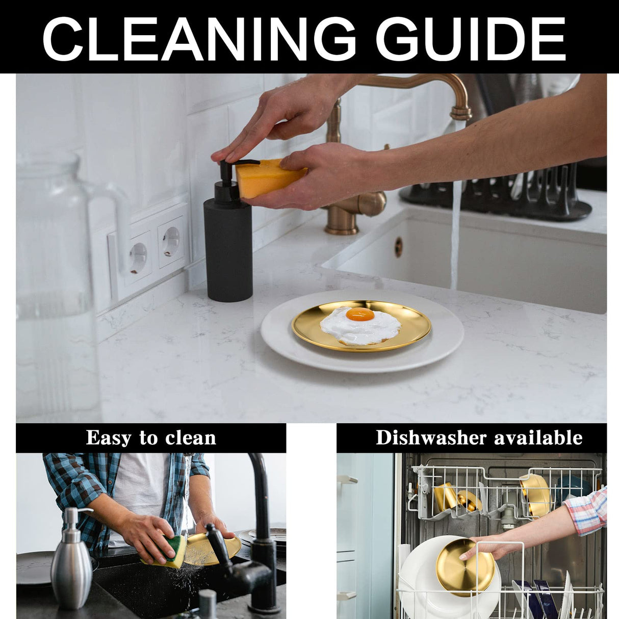 8 Pcs Stainless Steel Dinnerware Sets, Gold Dish Set, 6.6‘’ Small Thickened Dinner Plates, 16.9 OZ Soup Bowls, 3.5 OZ Mini Sauce Dish & Metal Cups, Stackable Dishware for Kitchen BBQ Party Picnic