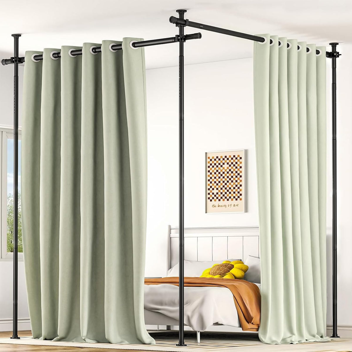 No-Drill Tension Room-Divider Curtain Rod – 6 Options