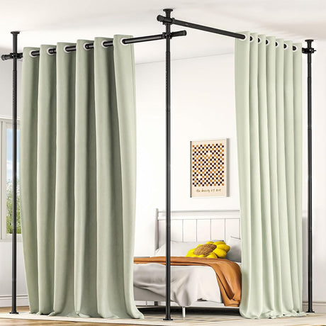 Room Divider Curtain Rods No Drill Tension Curtain Rod for Room Partition 110-305cm Height and 100-180cm Width Room Dividers for Bedroom Home Office