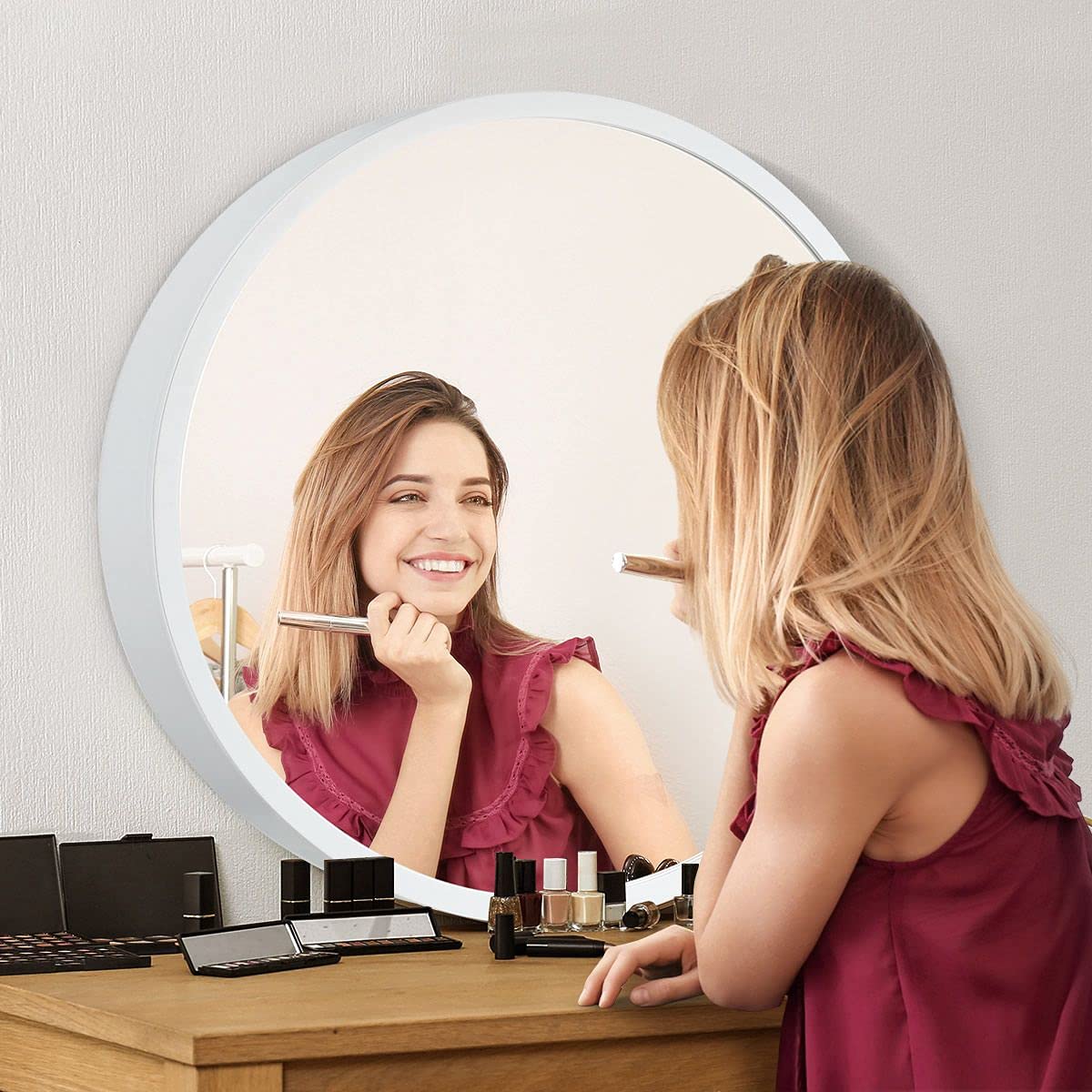 60 cm Round Sliding-Door Mirrored Bathroom Cabinet