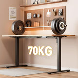 Electric Standing Desk 140x60cm (55.1"x23.6"), Height Adjustable Sit Stand Desk with Hooks, Metal Frame Stand up Desk with Powerful Motor, Ergonomic Computer Desk for Home Office (Brown)