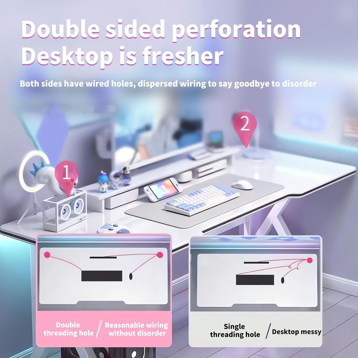 100 cm White K-Shaped Gaming & Office Desk