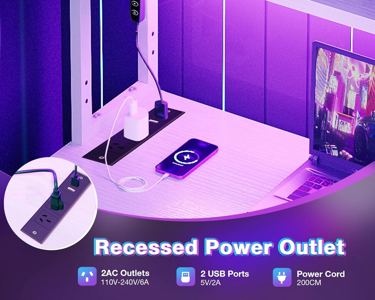 ODK Reversible L-Shaped Desk with LED Lights & Power Outlets