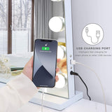 Vanity Smart Mirror with Lights Bluetooth Speaker USB Power Charging Large Hollywood Lighted Mirror with 18 Dimming LED Bulbs for Tabletop/Wall-Mounted