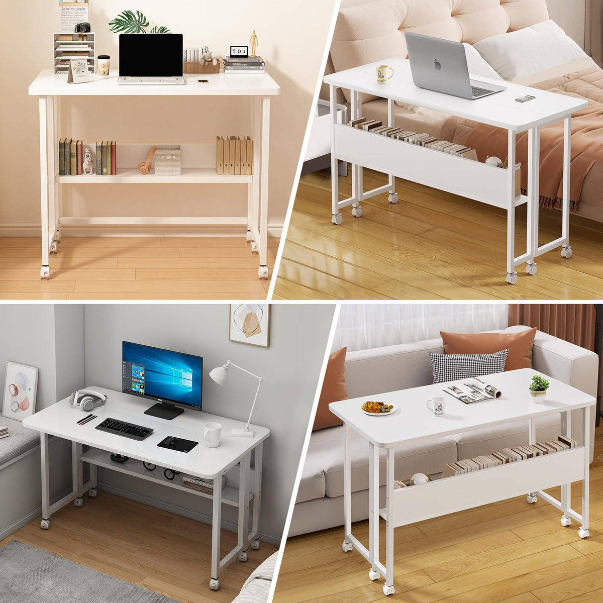 80 cm Foldable Mobile Computer Desk with Shelf