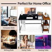 140 cm Black Computer Desk with 2-Tier Shelves