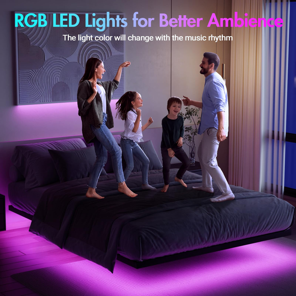 Floating-Look Double Metal Platform Bed with 3-Sided LED Lighting