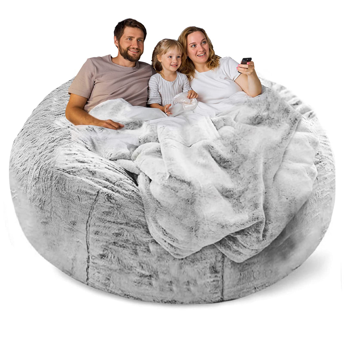 180 cm Fluffy Bean Bag Cover – Snow Grey, Cover Only