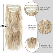 20-Inch Wavy Clip-In Hair Extensions – 4-Piece Blonde Highlight Set