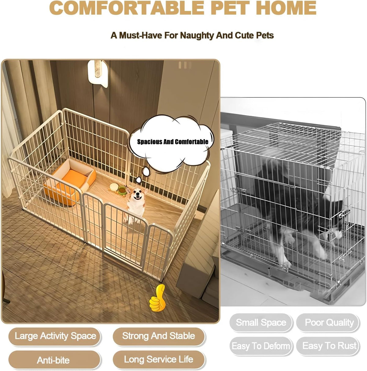 6-Panel Foldable Metal Dog Playpen with Door – 120 × 60 × 60 cm