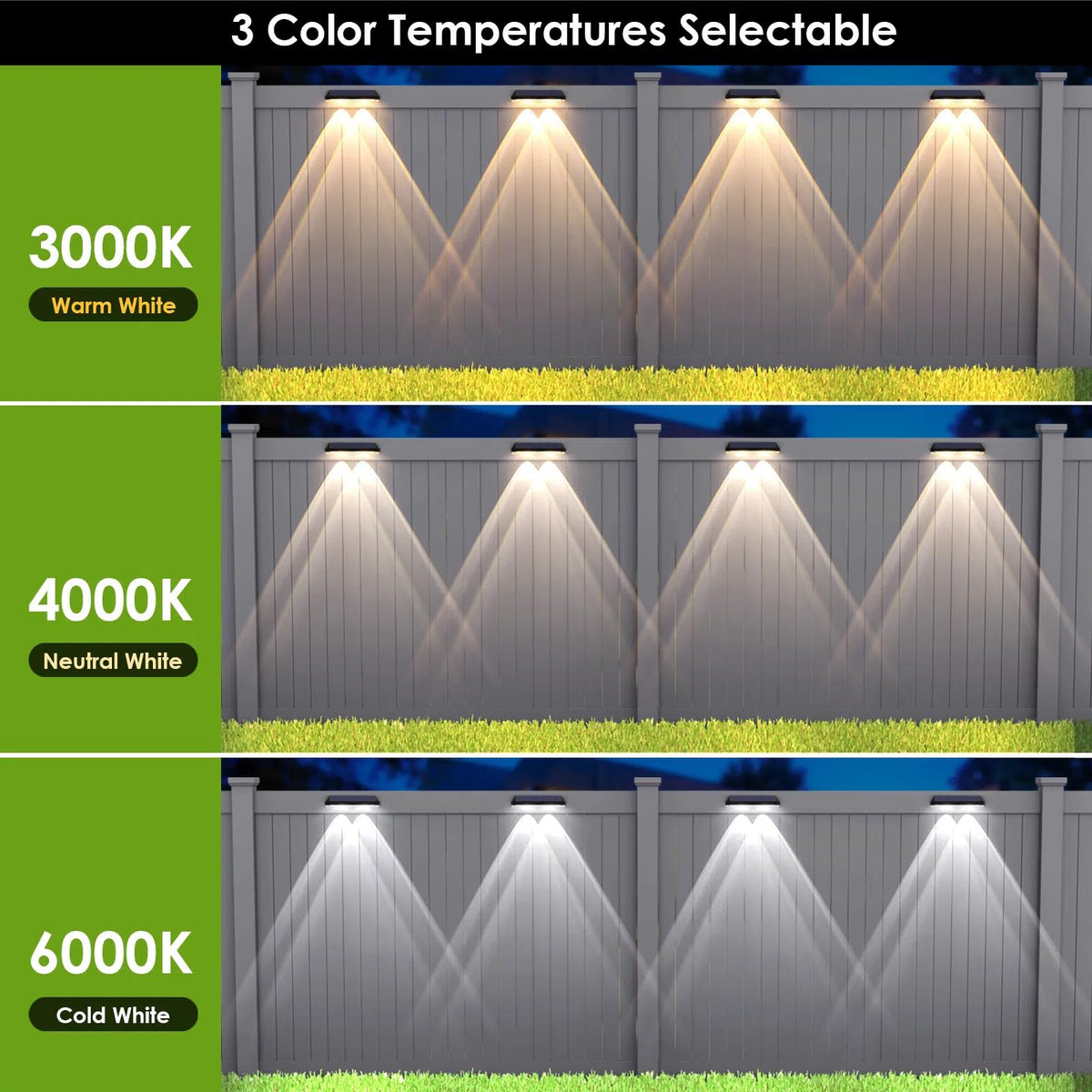 8-Pack Solar Fence Lights – 3 Colour Temperatures
