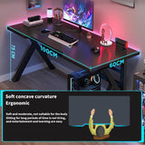 Large Gaming Desk,100CM Computer Desk with Carbon Fiber Surface, Gaming Table K Shaped PC Gaming Workstation Home Office Desks (Carbon Fiber Black, 100CM)