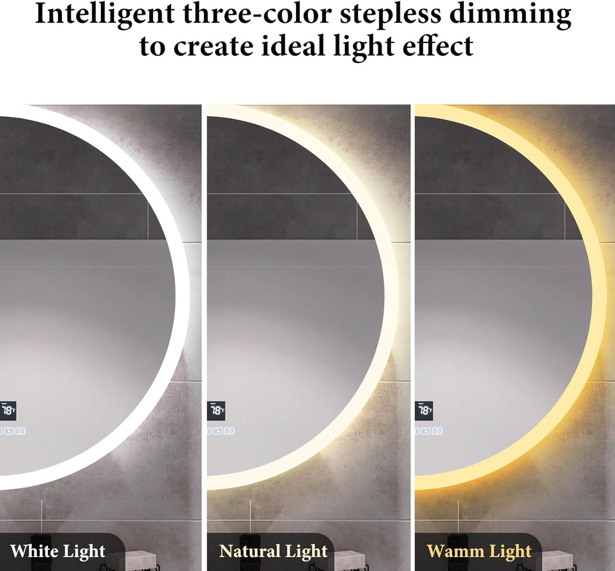 Smart Round LED Bathroom Mirror with Defogger & Audio