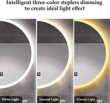 Premium Round LED Vanity Mirror: Defogging HD Glass, Three-Color Stepless Dimming, Built-in Audio System, Smart Human Body Sensor, Time and Temperature Display.
