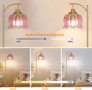 Gold Dimmable Floor Lamp with Pink Glass Shade
