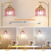 Gold Dimmable Floor Lamp with Pink Glass Shade
