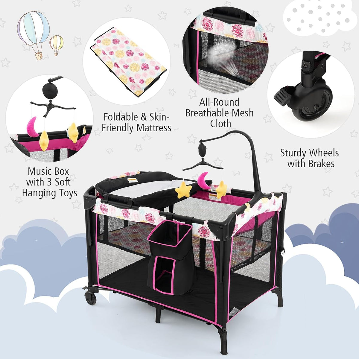 4-IN-1 Portable Travel Cot Portacot Baby Co Sleeper Bedside Bassinet Folding
