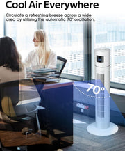 Tower Fan Portable Floor Fan Electric Cooling Fans with 3 Speed, 12H Timer, 70° Oscillating, LED Digital Display for Bedroom Home Office, White