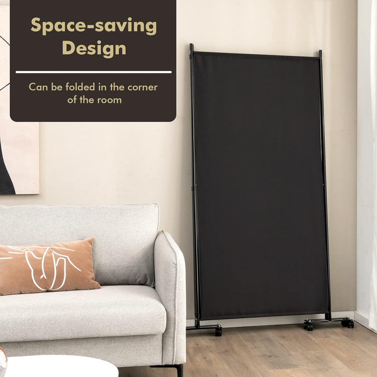 180cm Rolling 3-Panel Room Divider – Black or White Star