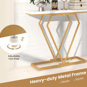 Modern Console Table, Faux Marble Narrow Entryway Table with Diamond Shape Geometric Frame, 100 cm Modern Accent Table with Anti-Tipping Device for Living Room Hallway Entrance, White & Gold