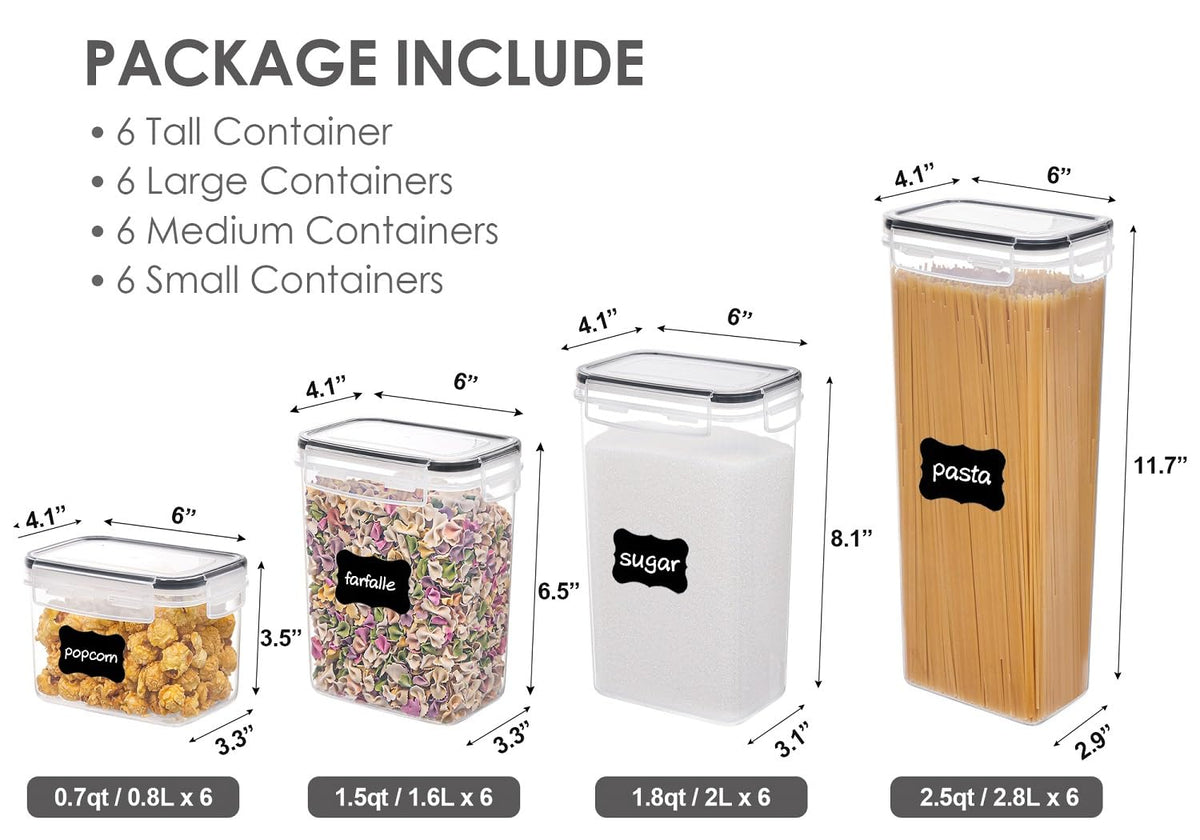 24pcs Airtight Food Storage Container Set, kitchen Storage & Organisation, BPA-Free Pantry Organiser Plastic Food Containers with Lids for Cereal, Flour and Sugar, Includes 24 Labels