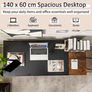 140 cm Black Computer Desk with 2-Tier Shelves