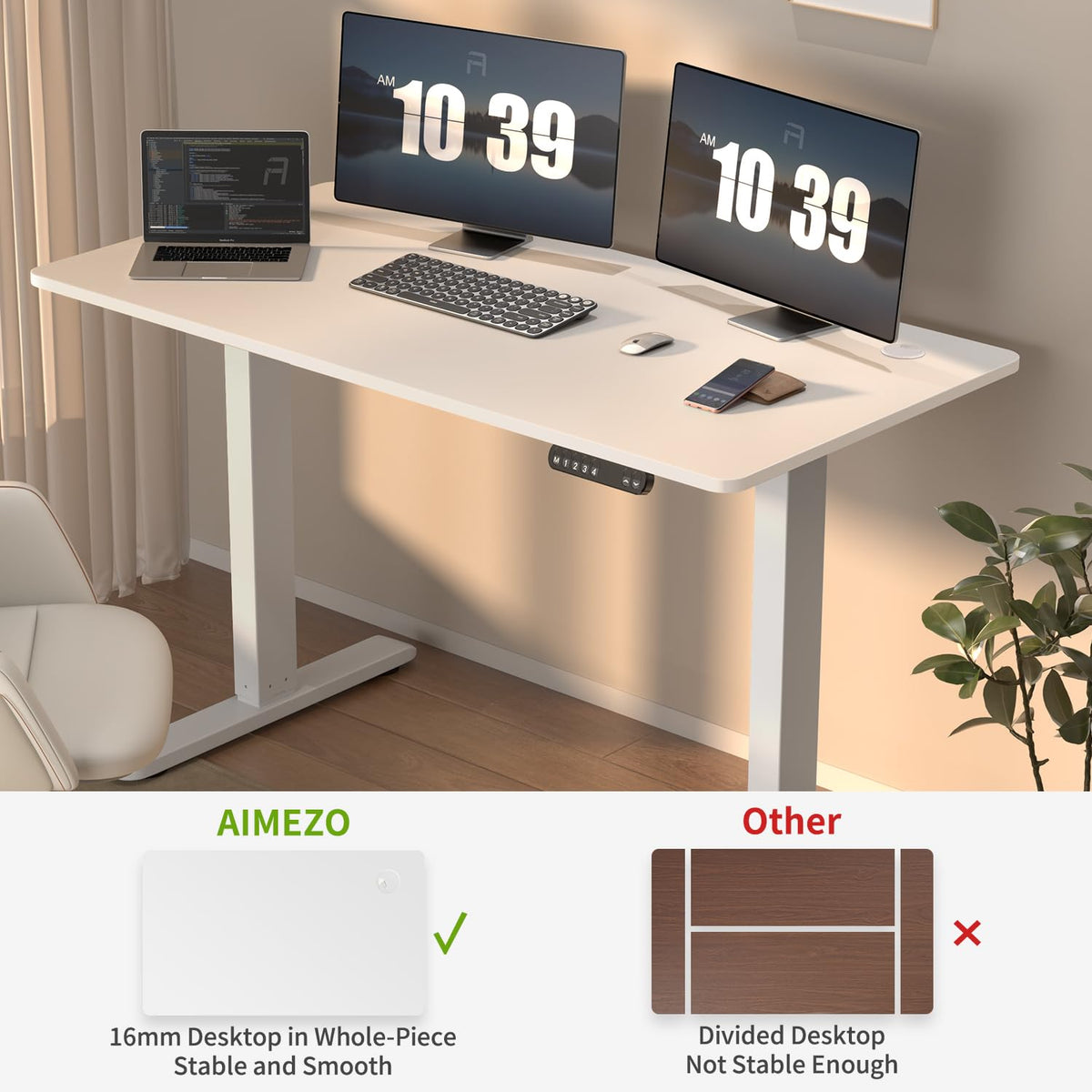 Height Adjustable Electric Sit Stand Desks with Smart Memory Lifting Sturdy Tabletop Motor Computer Workstation for Home, Office 48 * 24 Inch