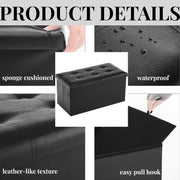 Folding Storage Ottoman Bench, Footrest Couch for Living Room, Storage Bench with Padded Seat for Bedroom Hallway (Black 1, 76 x 38 x 38 cm Leather)