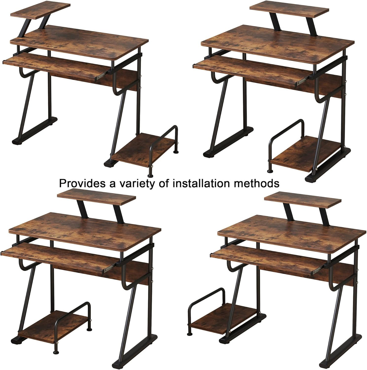 Rustic Computer Desk with Monitor Stand & Adjustable Storage