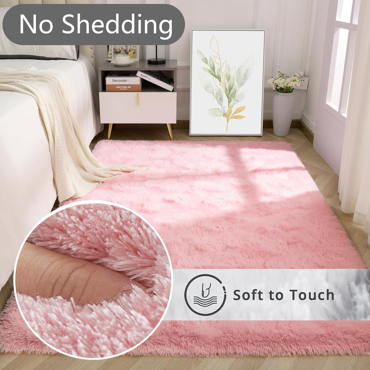 Ultra-Soft Washable Shaggy Area Rug – Pink, 80 × 160 cm