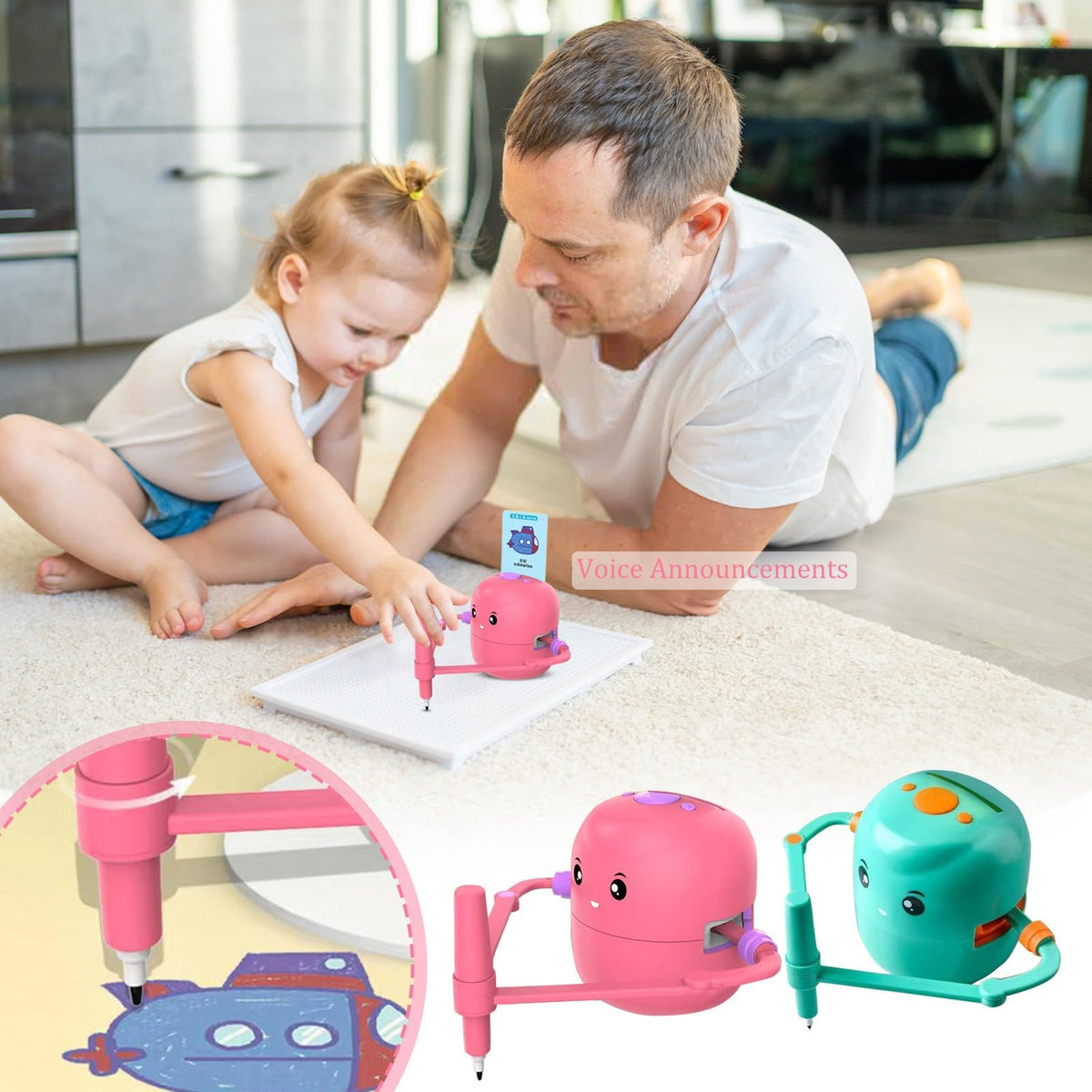 Drawing Robot for Kids-Drawing Robot with 100 Word Cards, Smart Voice Interactive Robot Drawing Toy, Drawing Interactive Montessori Educational Robot, Voice Ages 5+