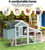 150 cm Two-Tier Fir-Wood Chicken Coop & Small-Animal Hutch with Run