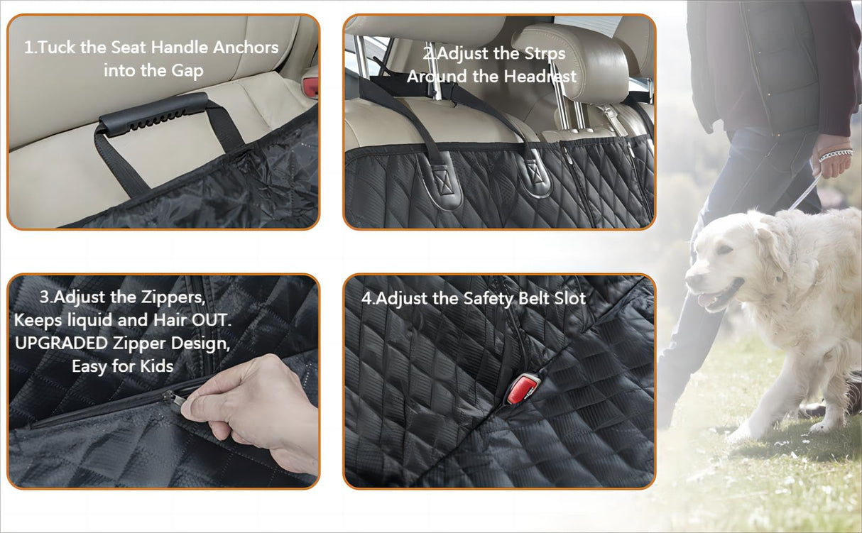 Dog Car Seat Cover for Back Seat Cover for Kids ISOFIX,Non Stick Fur Rear Seat Protector for Pet,Nonslip Waterproof Durable Interior Backseat Covers for Auto Van SUV(Large,Black)