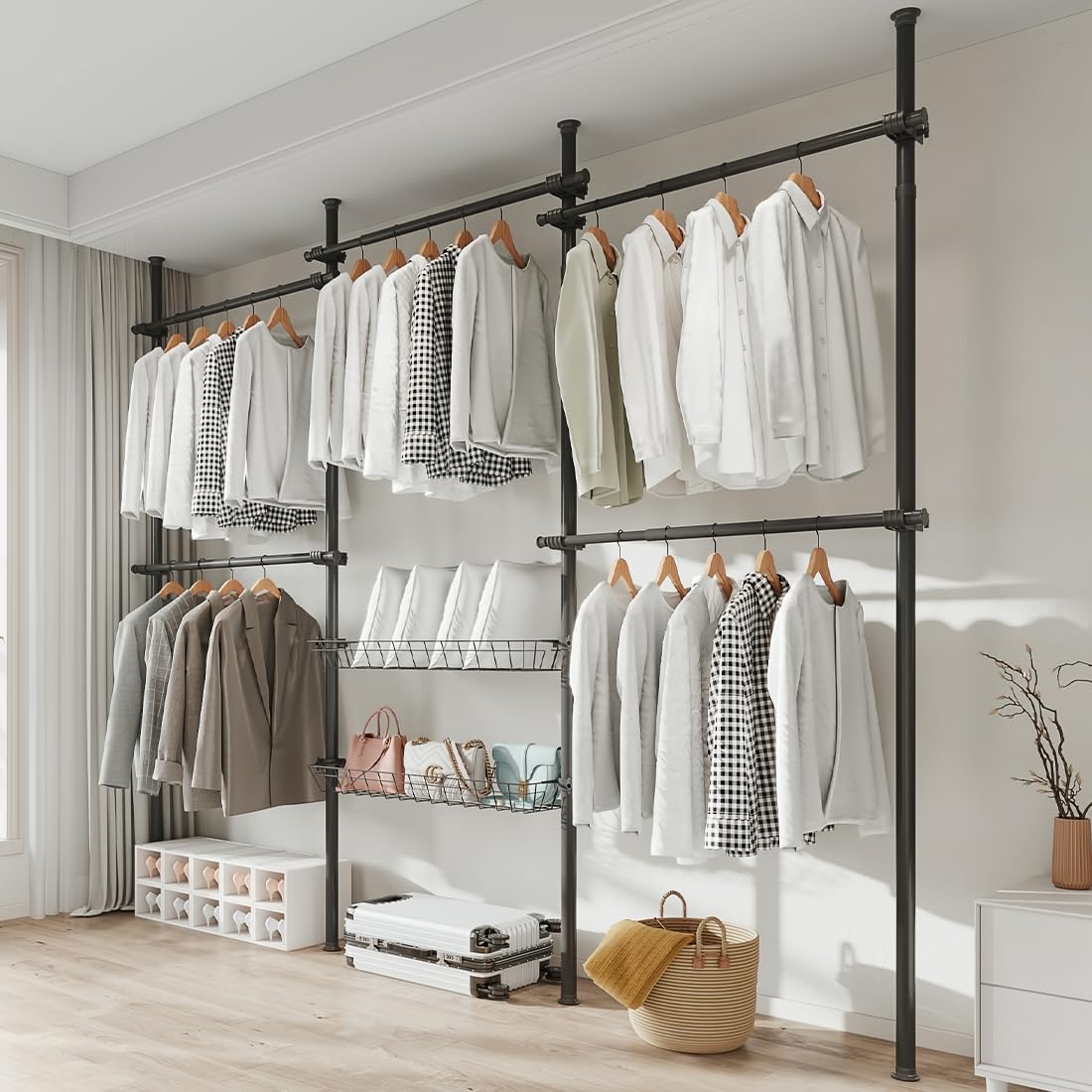 Adjustable Garment Rack Floor-to-Ceiling Clothes Rack - Thick Steel, N ...