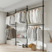 110–310 cm Floor-to-Ceiling Garment Rack with 5 Bars & 2 Shelves
