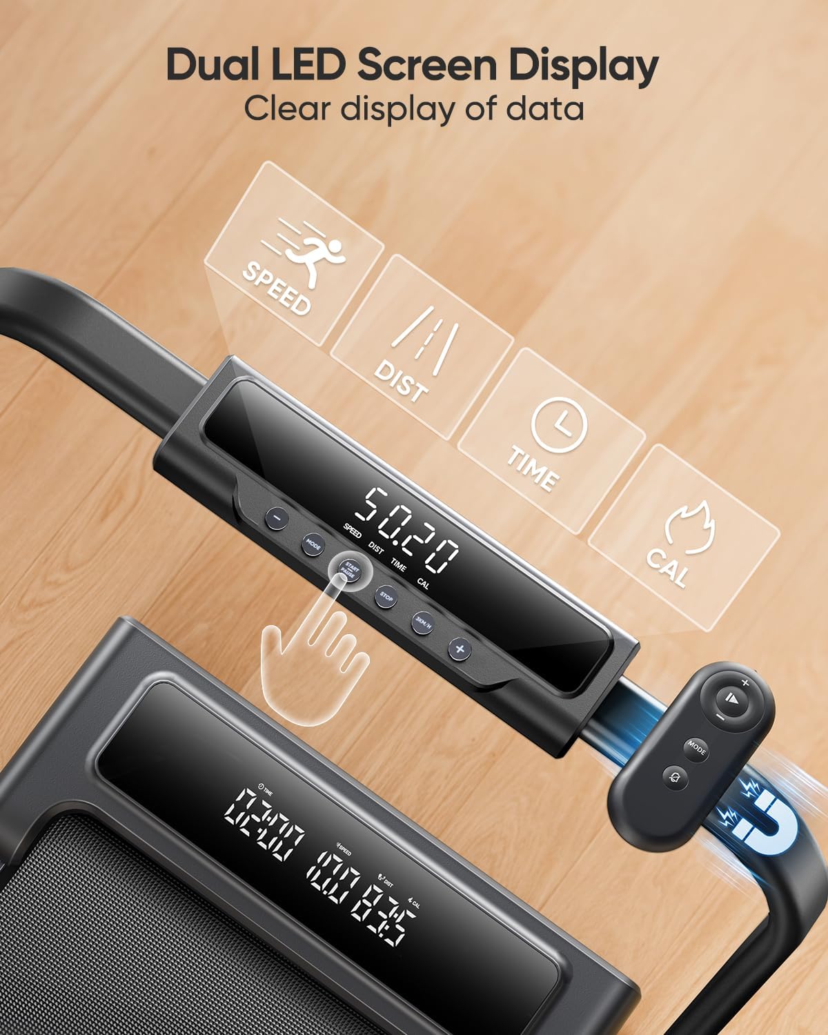4 in 1 Foldable Walking Pad Treadmill with Incline and Handle Bar, 2.5HP with Dual Display and Mute Control, Under Desk Treadmills for Home with App Bluetooth Folding Treadmill