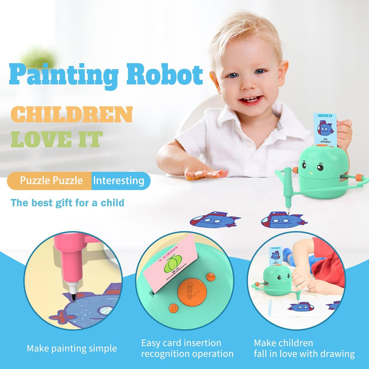 Drawing Robot for Kids-Drawing Robot with 100 Word Cards, Smart Voice Interactive Robot Drawing Toy, Drawing Interactive Montessori Educational Robot, Voice Ages 5+