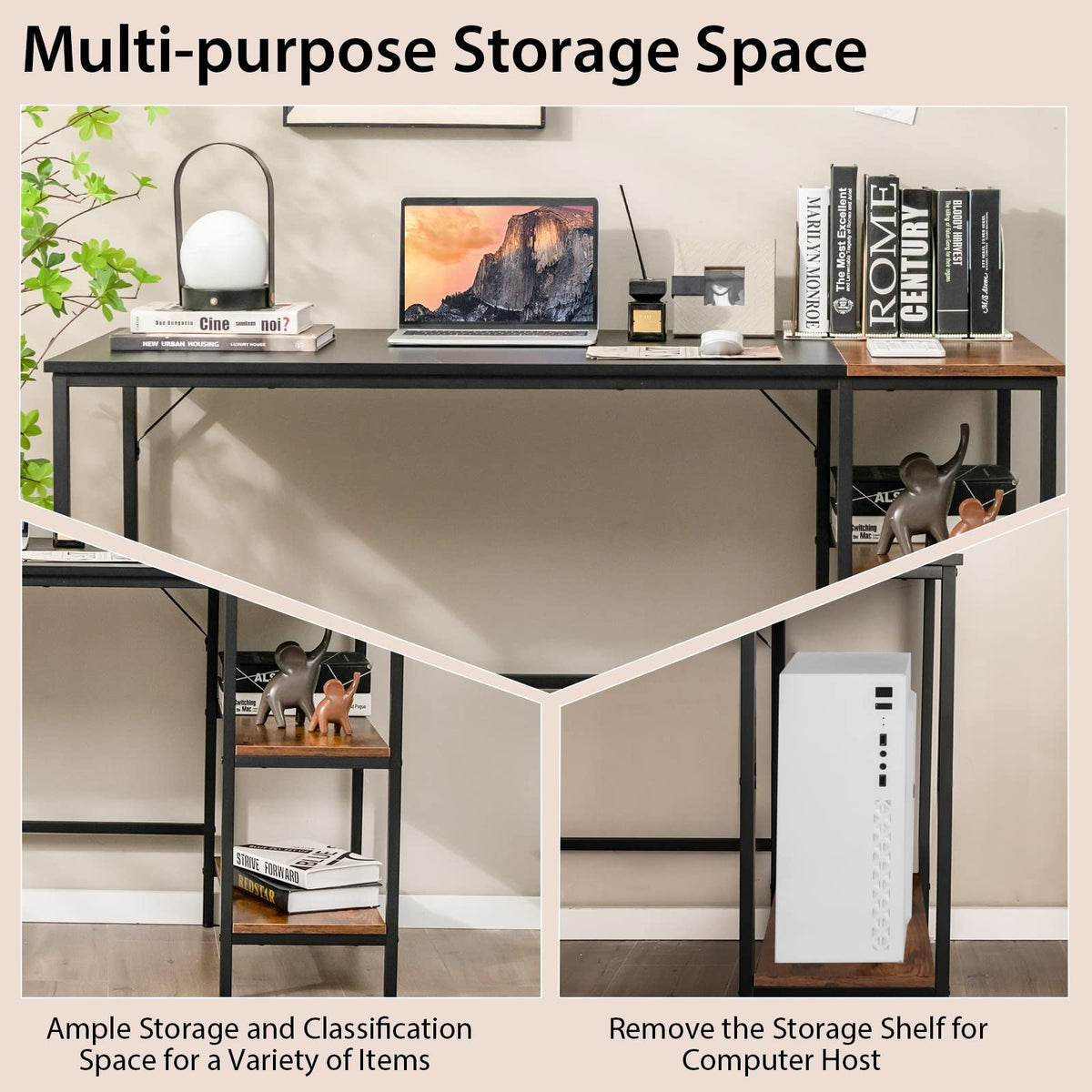 140 cm Black Computer Desk with 2-Tier Shelves