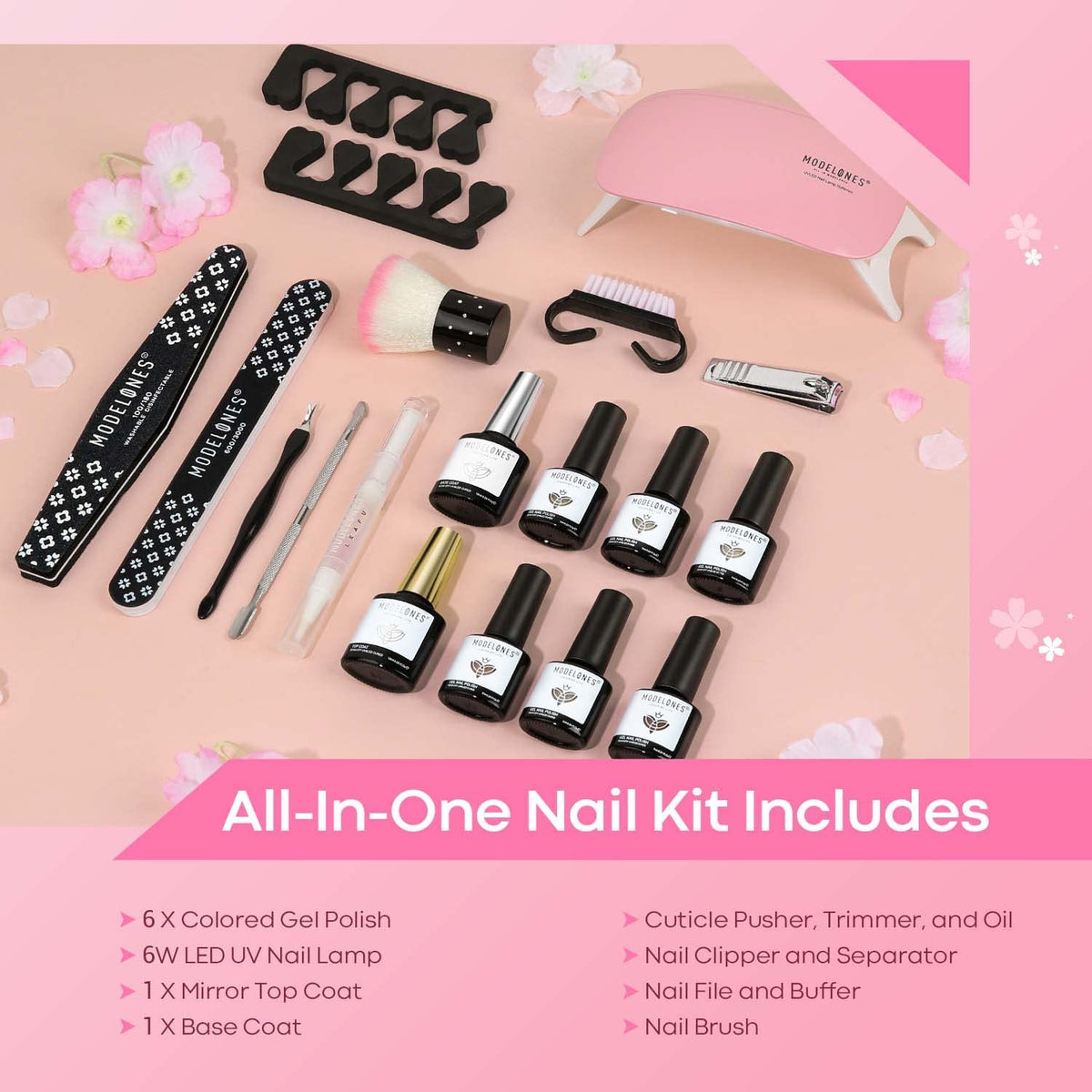 Gel Nail Polish Kit Starter with U V Lamp Portable LED Dryer Lamp, 6 Colors Soak Off Pastel Pink Gel Nail Polish Set/Gel Top & Base Coat/Essential Manicure Tools Nail Art Kit for Beginner