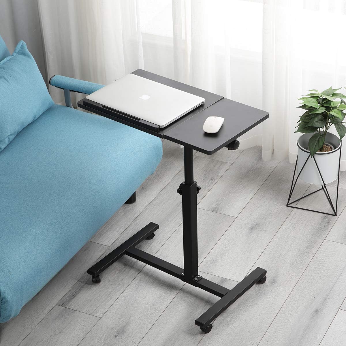 Black Mobile Tilting Overbed Laptop Table with Wheels