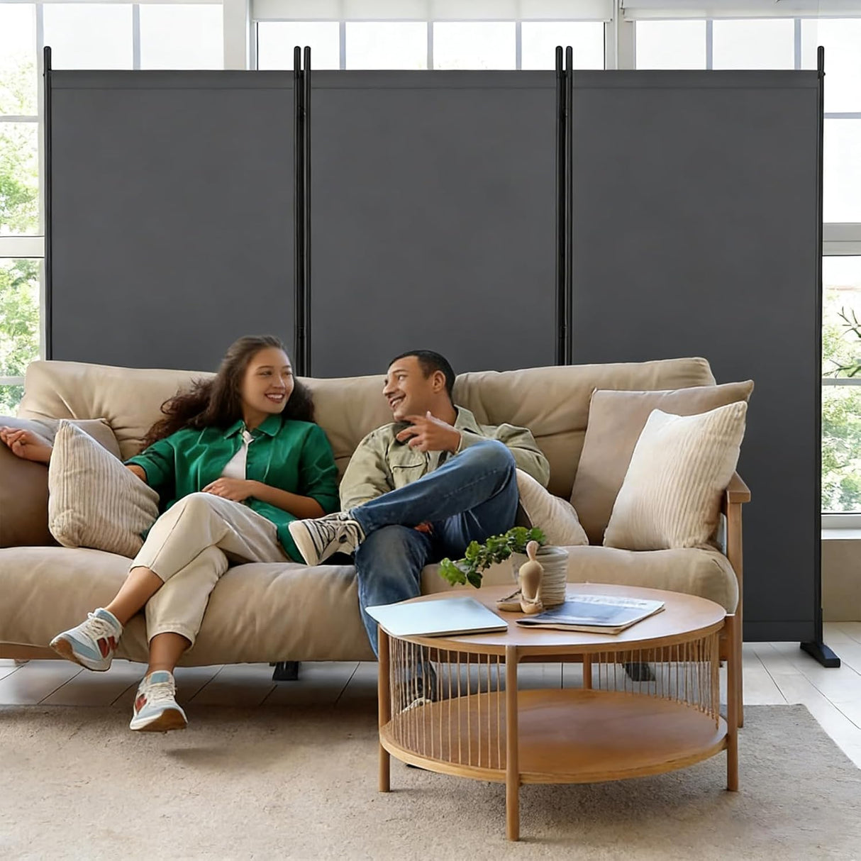 Grey Portable Room Divider, 3 Panel Freestanding Office Dividers, Folding Partition Privacy Wall Screen for Separation, 260 * 50 * 180Cm