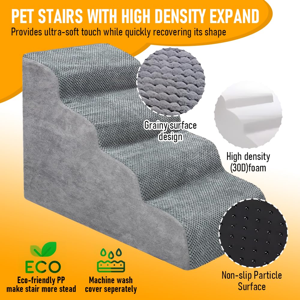 4-Step High-Density Foam Pet Stairs with Washable Cover