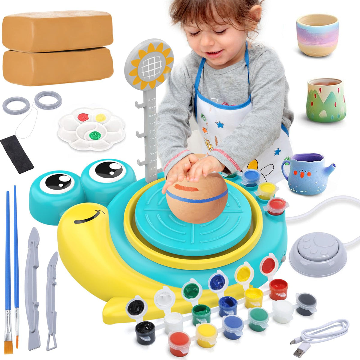 Skirfy Pottery Wheel for Kids, Kids Toys, Painting Kit-Clay Sculpting Tools, Birthday Gift Boys Girls Toy, DIY Kits Clay Maker for Beginners with 6 Packs Clays, Art&Crafts Kits for Kids Ages 8-12