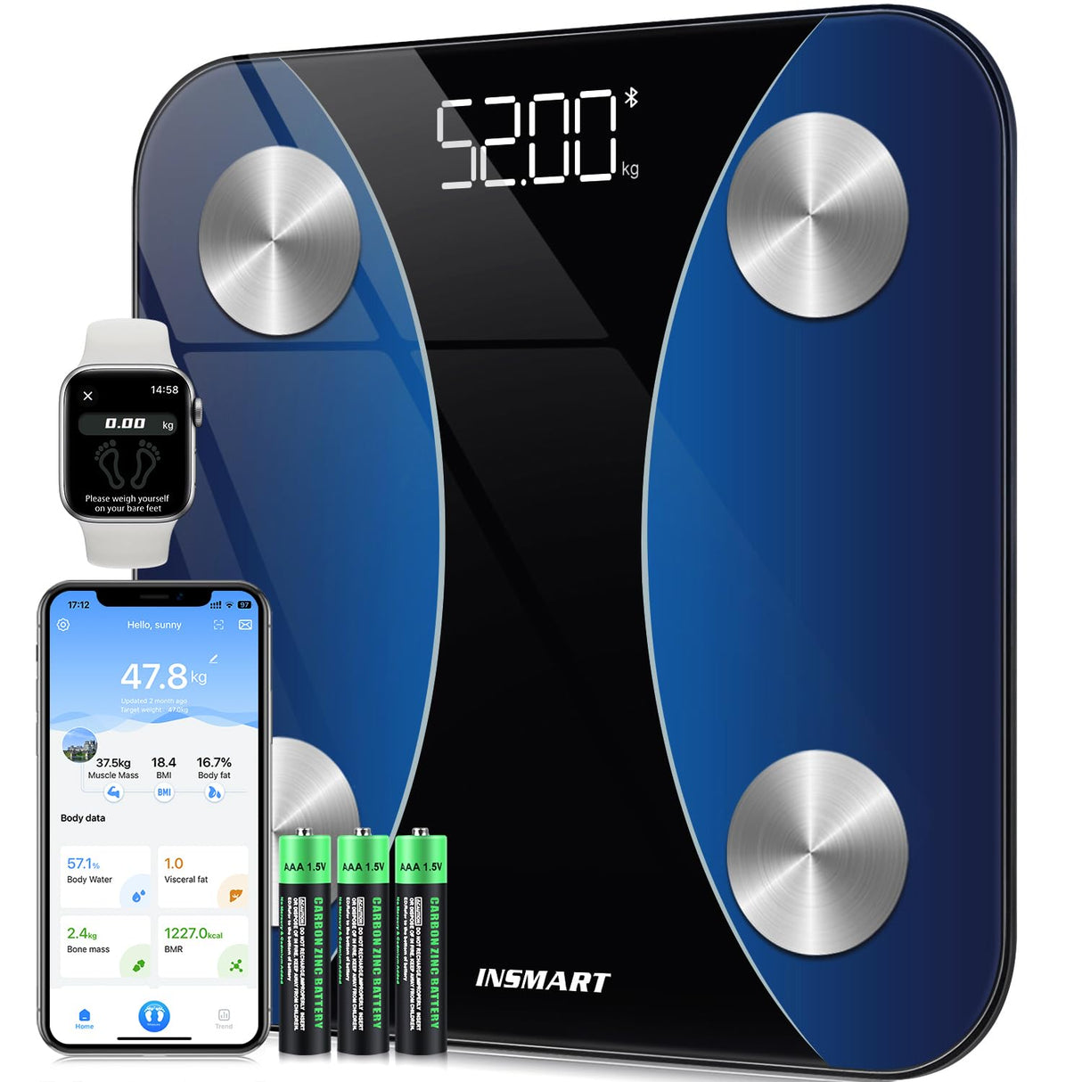 Smart Weight Scale, INSMART Bluetooth Bathroom Scales with BMI Analyze, Digital Body Fat Scale with Smartphone APP, Body Fat Weighing Scale with 17 Body Composition - Black