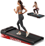 4-in-1 Under-Desk Walking Pad Treadmill with 12% Incline – 3.0HP Quiet, Portable Home Fitness