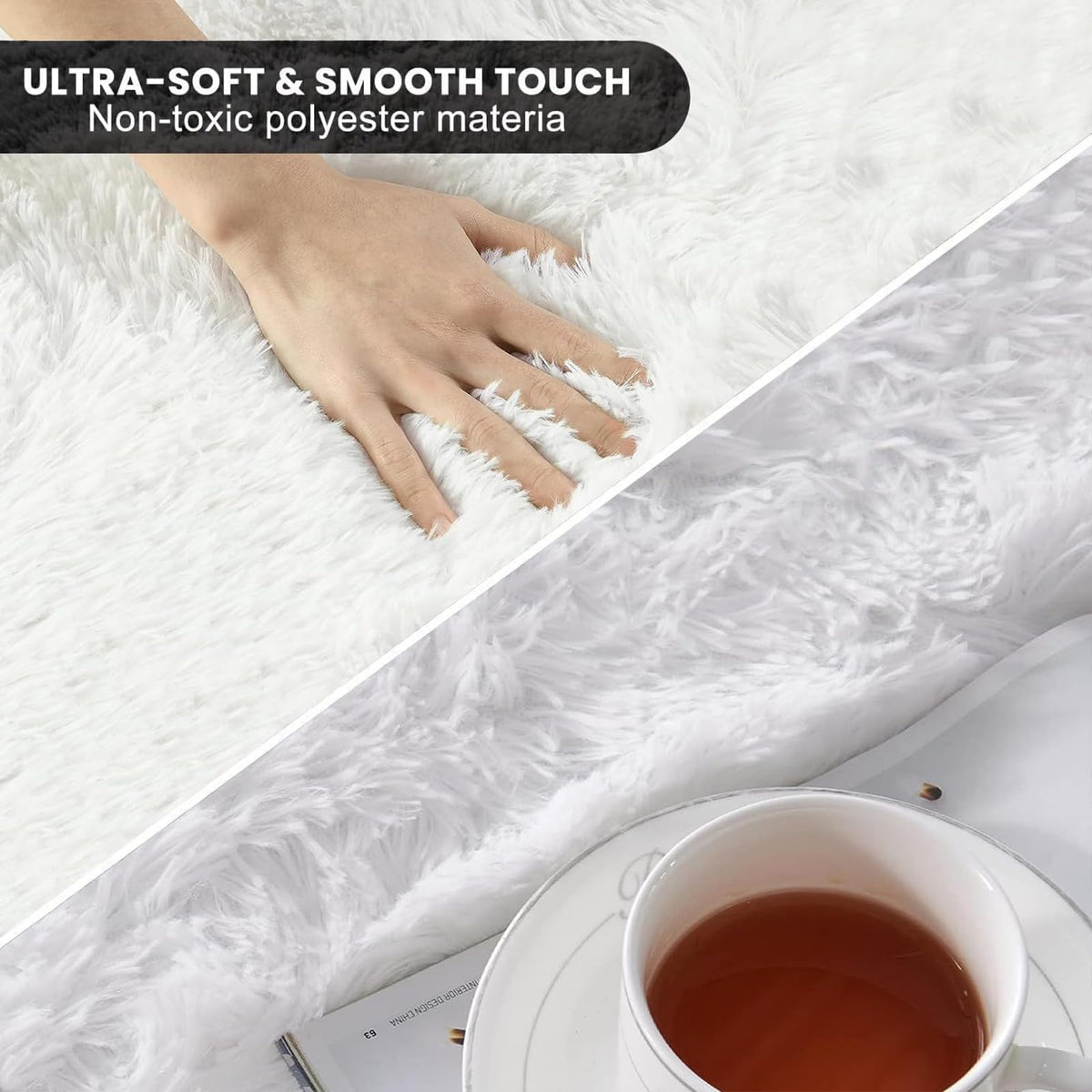 140 × 200 cm White Fluffy Indoor Area Rug