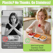 Stainless Steel Snack Containers, Reusable Condiment Box with Lids, 3 Compartment Sauce Cups, Divided Food Storage Containers for School, Home, Travel