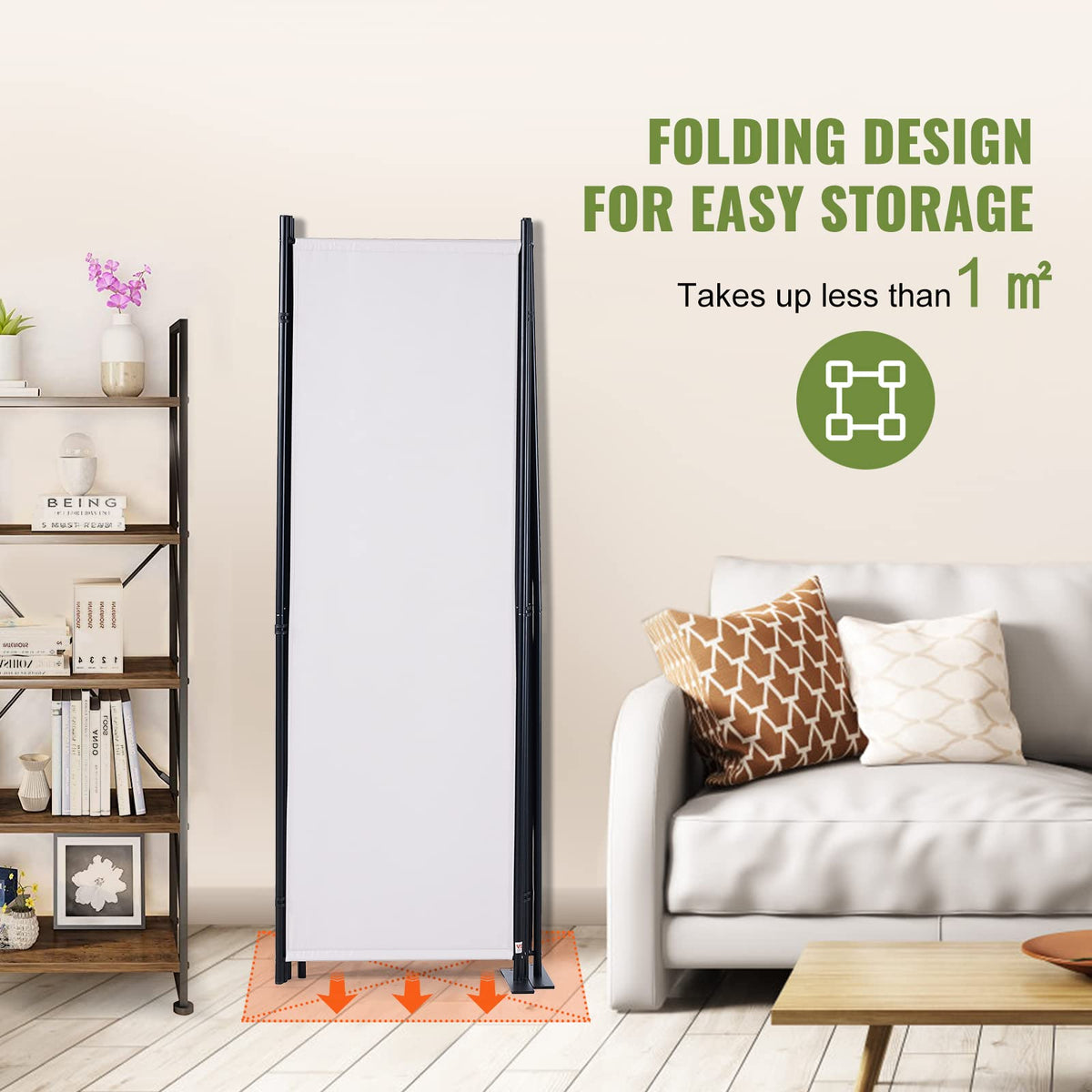 White 4-Panel Coated-Fabric Room Divider – 224 × 171cm
