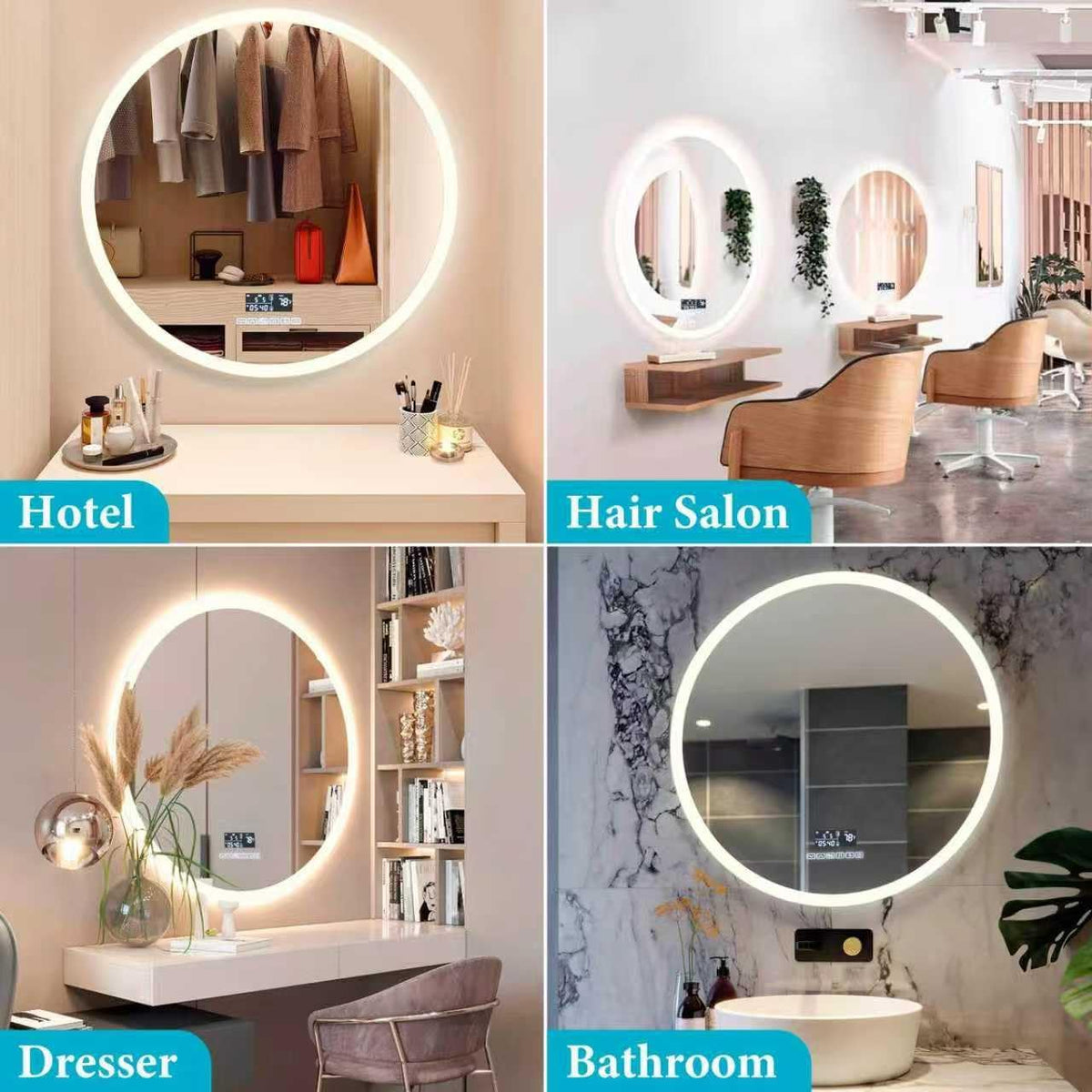 Smart Round LED Bathroom Mirror with Defogger & Audio
